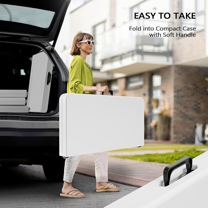 VINGLI 34" Fold in Half Square Table, Bi-Folding Commercial Portable Plastic Dining Table for Kitchen Outdoor Party Wedding Event, White