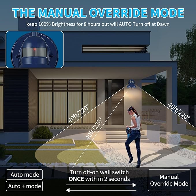 Motion Sensor Outdoor LED Wall Sconce Dusk to Dawn Exterior Barn Lighting | Blue Outside Porch Light Fixture Waterproof Farmhouse Wall Mount Lamp for House Garage Entryway