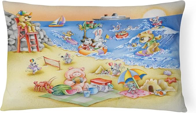 Caroline's Treasures APH6822PW1216 Animals Swimming at The Beach Canvas Fabric Decorative Pillow Machine Washable, Indoor Outdoor Decorative Pillow for Couch, Bed or Patio, 12HX16W