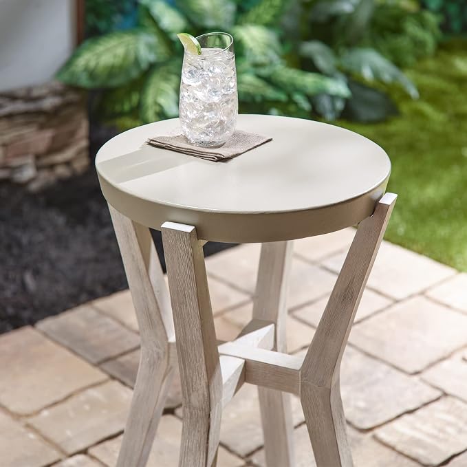 Pebble Lane Living | Bali 17" Round Tall Side Table | Cement/Wood | Gray | 1 Table