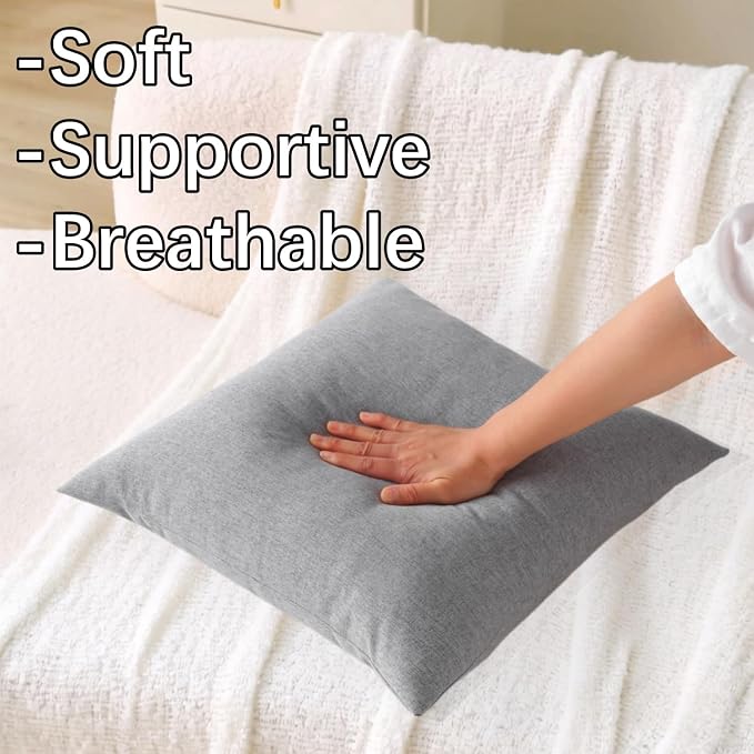 Outdoor Throw Pillows with Inserts, Waterproof Pillows for Outdoor Seating, Square Decorative Garden Cushion for Patio Furniture, Bed, Couch, Sofa(Light Gray, 16" x 16" (Pack of 2))