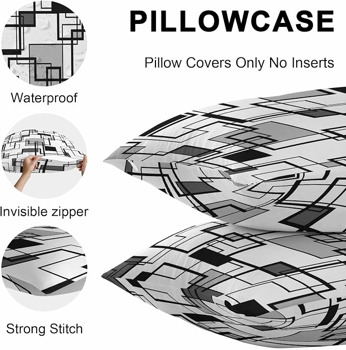 Vandarllin Outdoor Throw Pillows Covers 20x20 inch Set of 2 Waterproof Gray Geometric Stripes Decorative Zippered Cushion Covers for Patio Furniture, Modern Abstract Lines Lumbar Pillowcases