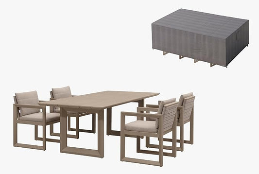 PURPLE LEAF Outdoor Dining Set for 4 with Waterproof Furniture Cover Aluminum Luxury Patio Furniture Table and Chairs Set with Removable Thick Cushion for Small Backyard Porch Garden Deck Pool, Khaki