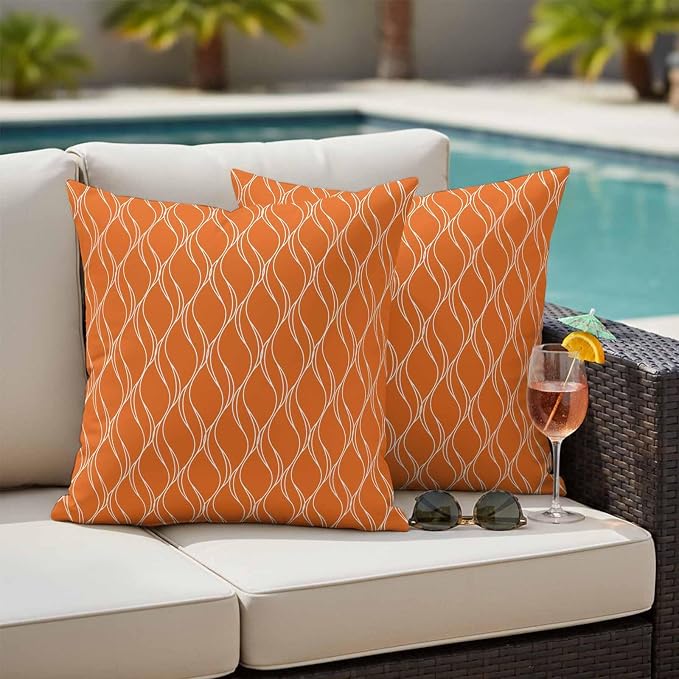 Orange Stripes Outdoor Pillow Covers 20x20 Inch Throw Pillow Covers Set of 2 Waterproof Decorative Pillow Cases Simple Geometric Modern Monochrome Cushion Covers for Patio Furniture Garden Couch Sofa