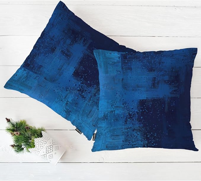 Swono Abstract Art Throw Pillow Case, Modern Graffiti Brush Square Home Decorative Cushion Cover for 18 X 18 Inches Pillow Covers, 2 Pack Pillowcases for Bedroom Office Dorm Couch, Dark Blue