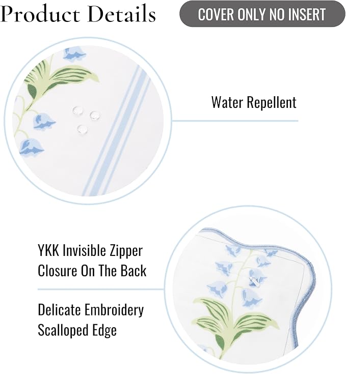 Hofdeco Premium Grandmillennial Coastal Hampton Patio Indoor Outdoor Throw Pillow Cover Only, 20"x20" Water Repellent for Backyard, Couch, Poolside, Blue Green Print Striped Lily of the Valley