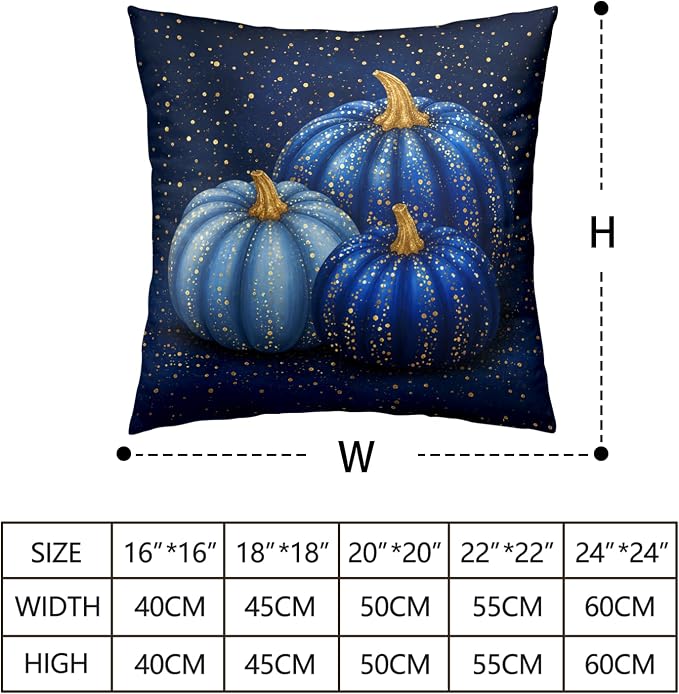 Blue Pumpkin Throw Pillow Covers Fall Thanksgiving Pillowcases Harvest Pillow Covers 16x16 Set of Autumn Outdoor Cushion Cases for Home Bedroom Sofa Couch Patio Garden