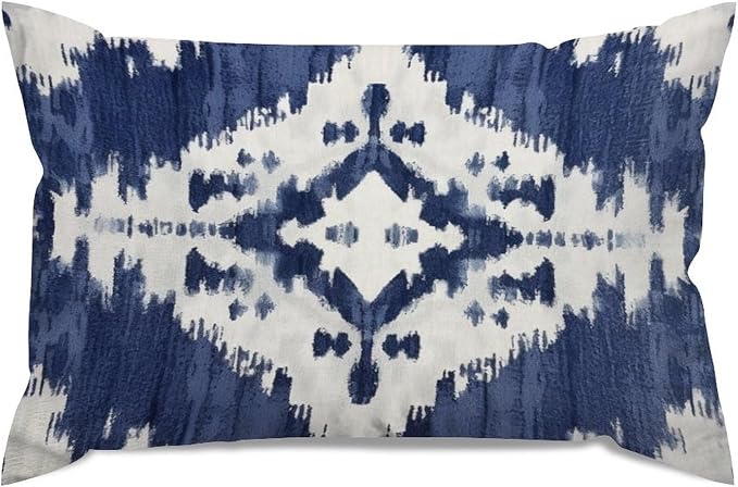 Set of 2 Navy Blue Grey and Beige Ikat Pattern Print Pillow Cases 12x18in Cushion Covers Farmhouse Pillows Covers for Couch Living Room Office Soft Rectangle Accent Pillowcase for Kids