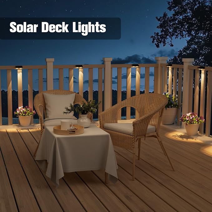 Solar Fence Lights,24 Pack Solars Deck Light,Warm White Color,Outdoor Bulb Waterproof Led IP65,Power Patio Lamp with Lenses for Outside/Backyard/Railing/Yard(Black)