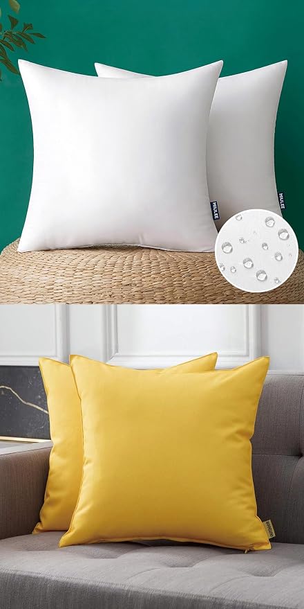 MIULEE Pack of 2 Decorative Outdoor Waterproof Pillow Covers 18x18 Inch Yellow with 2 Packs of Outdoor Pillow Inserts