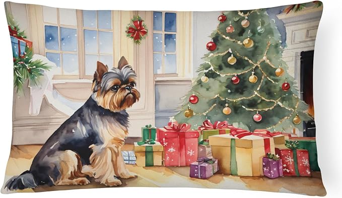 Caroline's Treasures DAC2623PW1216 Brussels Griffon Cozy Christmas Throw Pillow Machine Washable, Indoor Outdoor Decorative Pillow for Couch, Bed or Patio, 12HX16W
