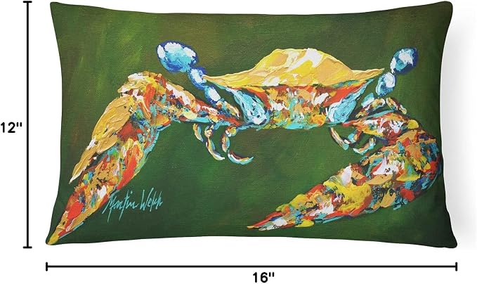Caroline's Treasures MW1157PW1216 Go Green Crab Canvas Fabric Decorative Pillow Machine Washable, Indoor Outdoor Decorative Pillow for Couch, Bed or Patio, 12HX16W