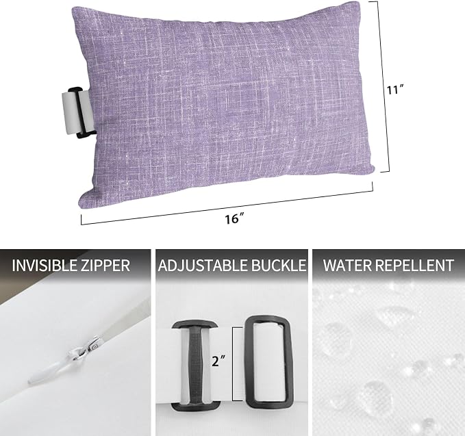 Outdoor Lumbar Pillow Set of 1, Purple Waterproof Beach Headrest Pillow with Inserts, Farmhouse Vintage Purple Solid Color Modern Recliner Throw Pillows for Patio Furniture, 11 x 16
