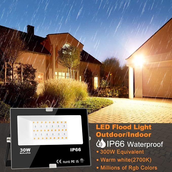 LED Flood Light Outdoor 30W, 300W Equivalent Smart RGB Landscape Lighting | APP Control -DIY Scenes -Timing - Warm White 2700K -Color Changing Uplight, 3000LM IP66, US Plug, Stage Uplight MELPO(4 Pack)