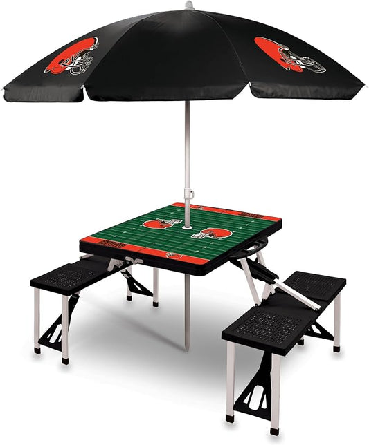 PICNIC TIME NFL Picnic Table Portable Folding Table with Seats and Umbrella
