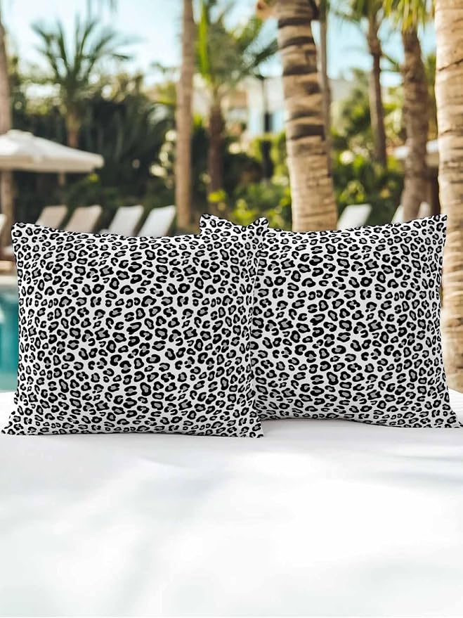 Outdoor Waterproof Throw Pillows Abstract White Black Leopard Patio Pillows Pack of 2,Decorative Pillow Covers with Insert,Pillow Cushion Case for Garden Couch Sofa Animal Skin Print