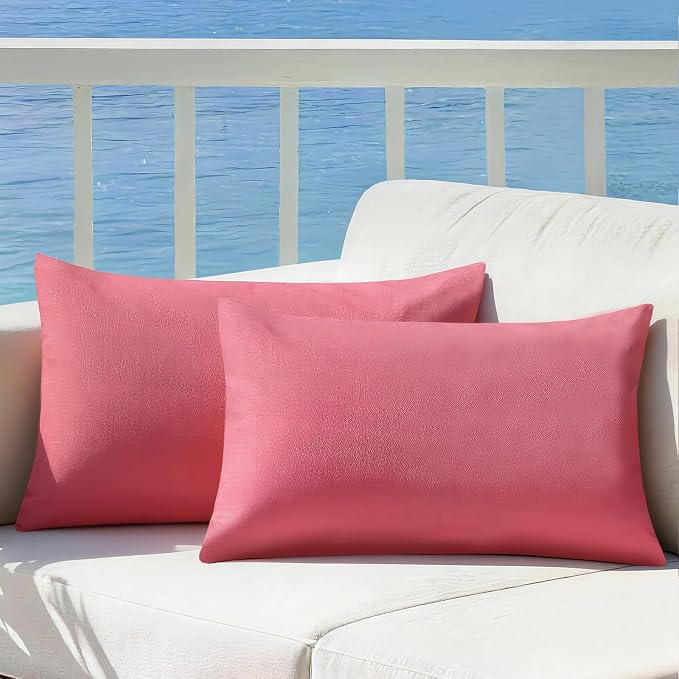 Outdoor Pillow Covers Waterproof Cushion Covers Patio Pillows Case 2 Pack | 20x12inch, Solid, Seamless, Hidden Zipper,Pecet for Porch Decoration,Patio Furniture,Outdoor Couch, Balcony,Garden Bench