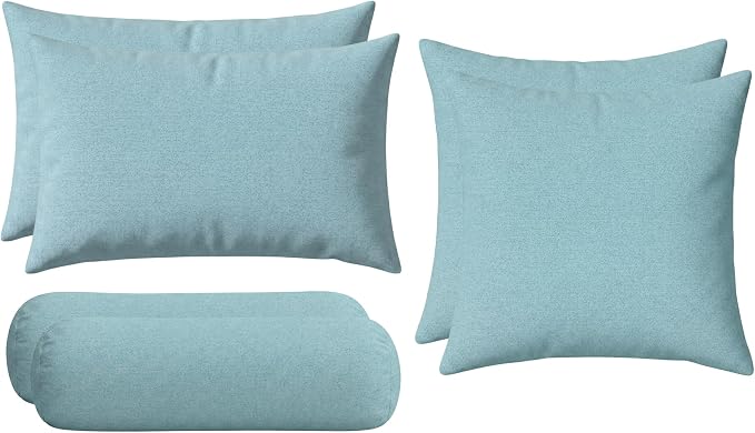 RSH DECOR: 6-Pack Pillow Set | Sunbrella Performance Fabric |Water & Fade-Resistant| 17" Square, 20"x12" Lumbar, 20"x6" Neck Roll | Outdoor Pillows for Patio Furniture | Made in USA (Cast Mineral)