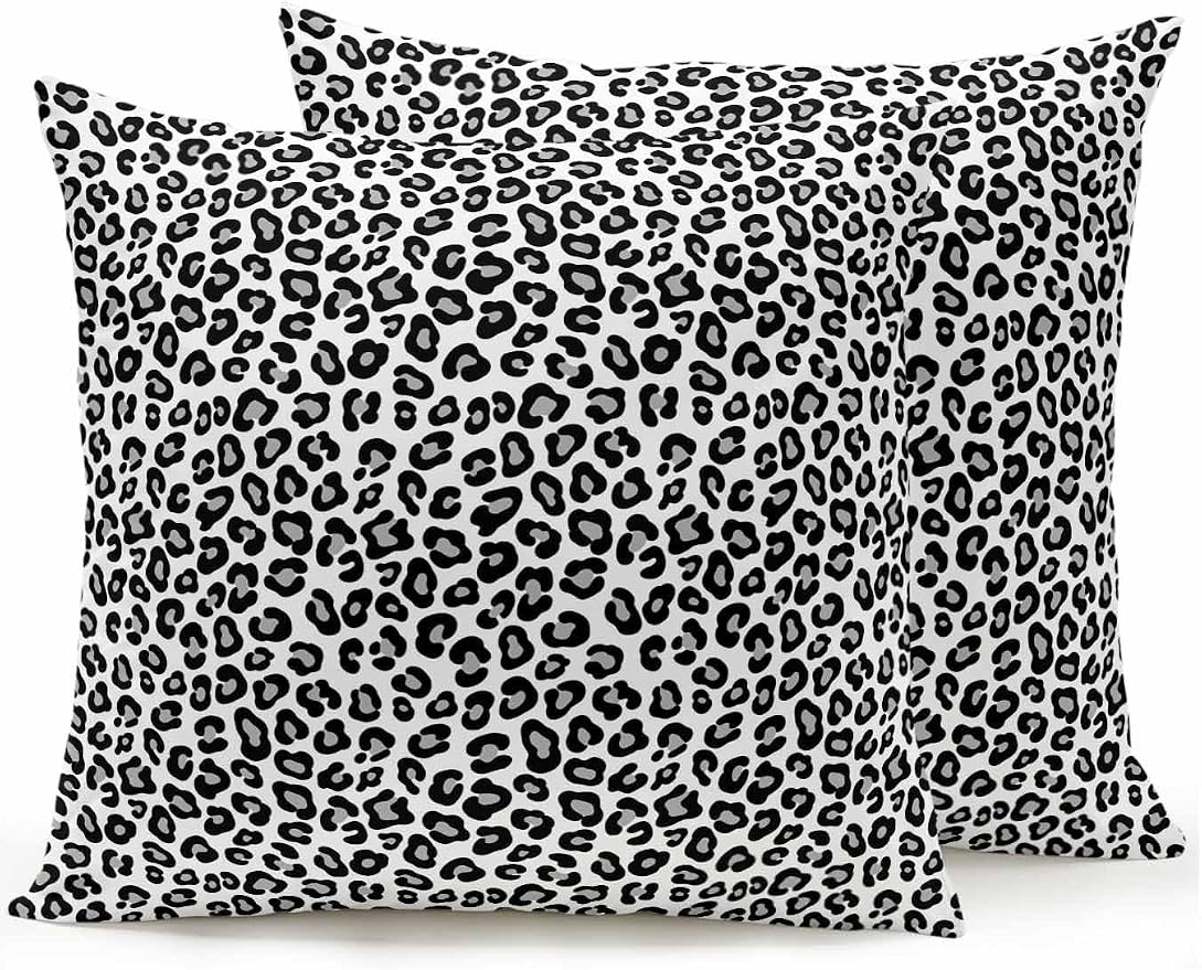 Outdoor Waterproof Throw Pillows Abstract White Black Leopard Patio Pillows Pack of 2,Decorative Pillow Covers with Insert,Pillow Cushion Case for Garden Couch Sofa Animal Skin Print