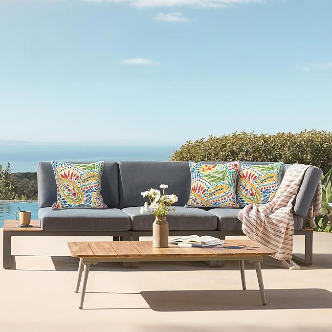 LVTXIII Outdoor Throw Pillow Covers Set of 2, Patio Waterproof Pillow Cases Fade Resistant Accent Pillow Covers for Home and Garden Furniture Decoration, 16x16, Paisley Multi