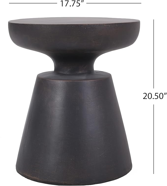 Outdoor Side Table 17.75" Hourglass Shape Lightweight Concrete-Look Outdoor Indoor Accent Table Decorative Garden Stools, for Patio Porch Living Room, Black