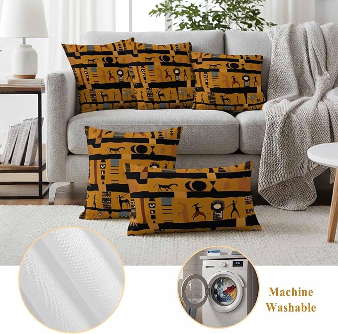 Outdoor Pillow Covers Waterproof, African Ethnic Decorative Square Throw Pillowcases Patio Cushion Covers for Tent/Garden, 18" x 18" 2 Pack, Vintage Ethnic Tribes Richness Brown