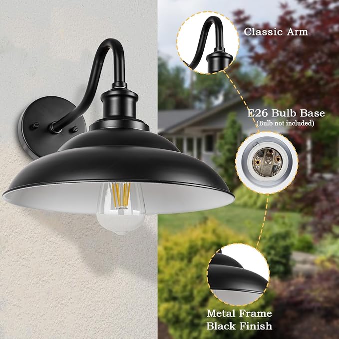 Outdoor Barn Lights, 16 Inch Farmhouse Exterior Wall Light, Industrial Wall Lantern for House Garage Patio Doorway, 2 Pack