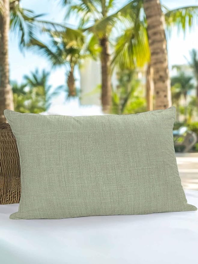 Outdoor Waterproof Throw Pillows Vintage Sage Green Linen Style Patio Pillows,Decorative Pillow Covers with Insert,Pillow Cushion Case for Garden Couch Sofa Country Pastoral Solid Color