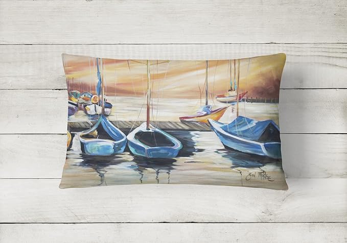 Caroline's Treasures JMK1038PW1216 Beach View with Sailboats Canvas Fabric Decorative Pillow Machine Washable, Indoor Outdoor Decorative Pillow for Couch, Bed or Patio, 12HX16W