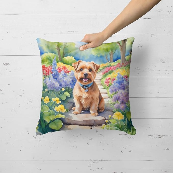Caroline's Treasures Norfolk Terrier Spring Path Throw Pillow Machine Washable, Indoor Outdoor Decorative Pillow for Couch, Bed or Patio, 18Hx18W
