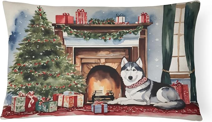 Caroline's Treasures DAC2754PW1216 Siberian Husky Cozy Christmas Throw Pillow Machine Washable, Indoor Outdoor Decorative Pillow for Couch, Bed or Patio, 12HX16W