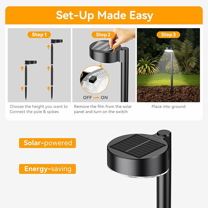 Ahaorigin 8 Pack Solar Pathway Lights Outdoor, 12 Brighter LEDs Solar Lights Outdoor Waterproof, Up to 12 Hrs Modern Path Light for Yard Garden Walkway Driveway Lawn, Cool White