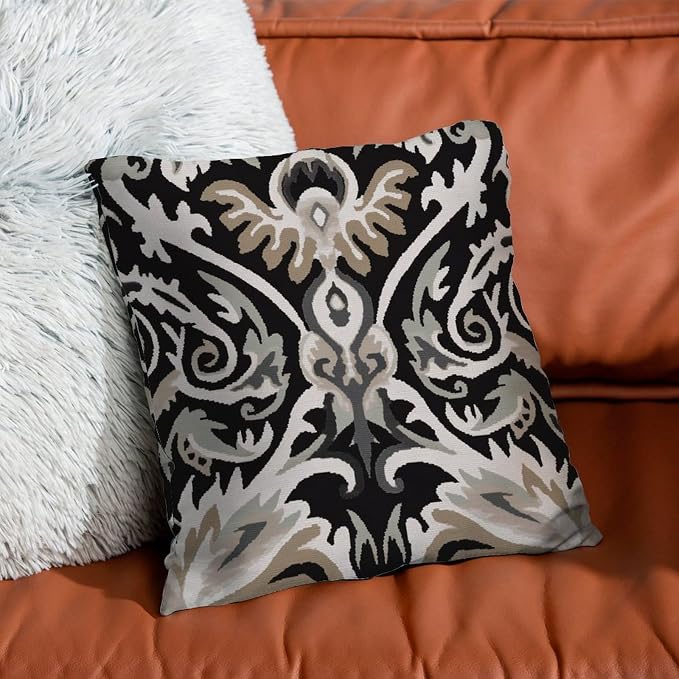 Cushion Cases Ikat Black Brown Pillows Rustic Euro Sham Charcoal Pillow Cover Accent Farmhouse Decor Pillow for Couch Tent Park 16x16 in