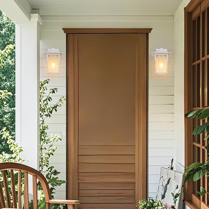 Outdoor Wall Lantern 2 Pack White Outdoor Sconces with Seeded Glass