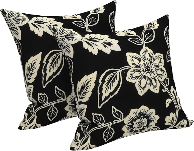 LVTXIII Outdoor Pillows 20x20 Inch, 2 Pack Large Decorative Square Throw Pillows with Inserts for Couch, Bed, Floor Seating, Patio Furniture, Elegant Vines Black