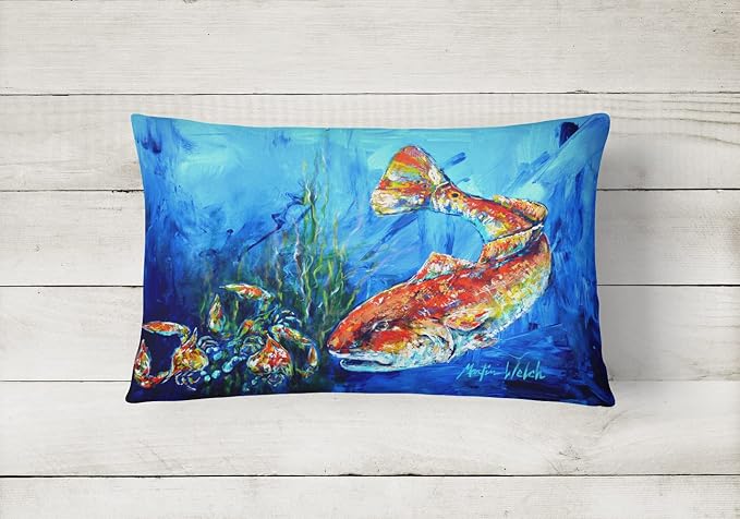 Caroline's Treasures MW1214PW1216 Scattered Red Fish Canvas Fabric Decorative Pillow Machine Washable, Indoor Outdoor Decorative Pillow for Couch, Bed or Patio, 12HX16W