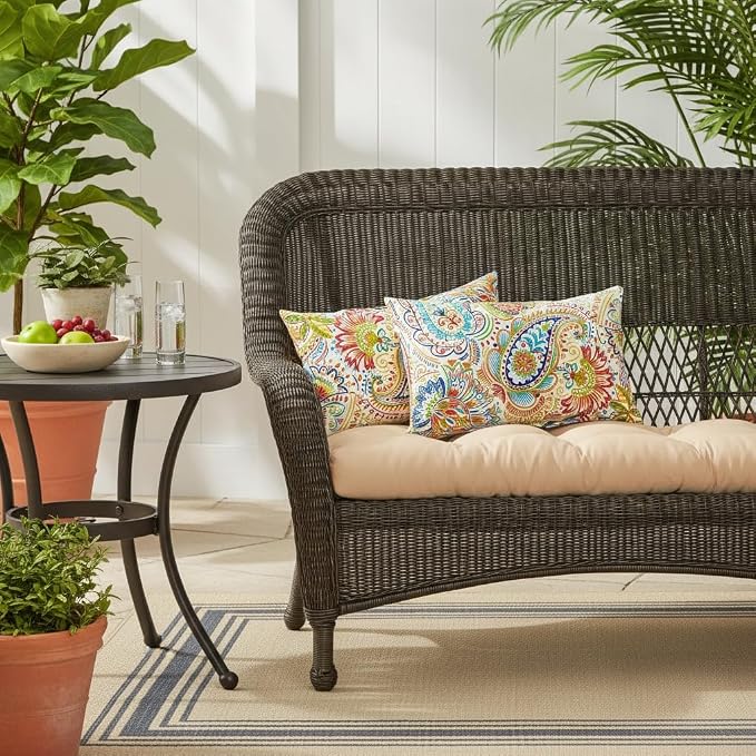Set of 2 Outdoor Throw Pillows 19 x 12 Inch – Reversible Rectangle Patio Accent Pillows – Weather-Resistant Polyester Fabric – Eco-Friendly Recycled Polyfiber Fill – Jamboree Paisley