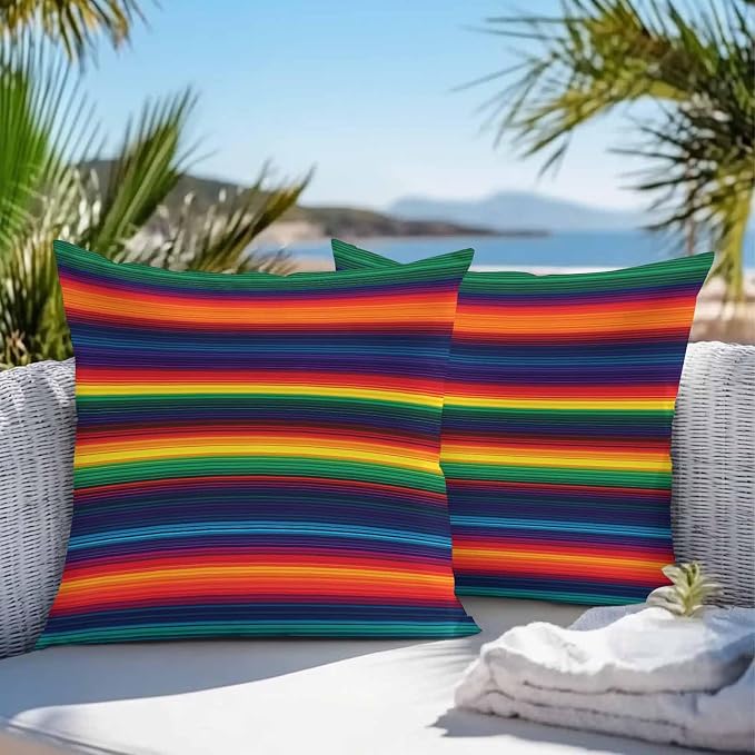 Outdoor Throw Pillow Covers Waterproof Pillow Cases 26x26 Colorful Mexican Stripes Ethnic Style Decorative Pillow Covers Cushion Cases for Couch Sofa Patio Garden 2 Pack Orange Gradient Geometric