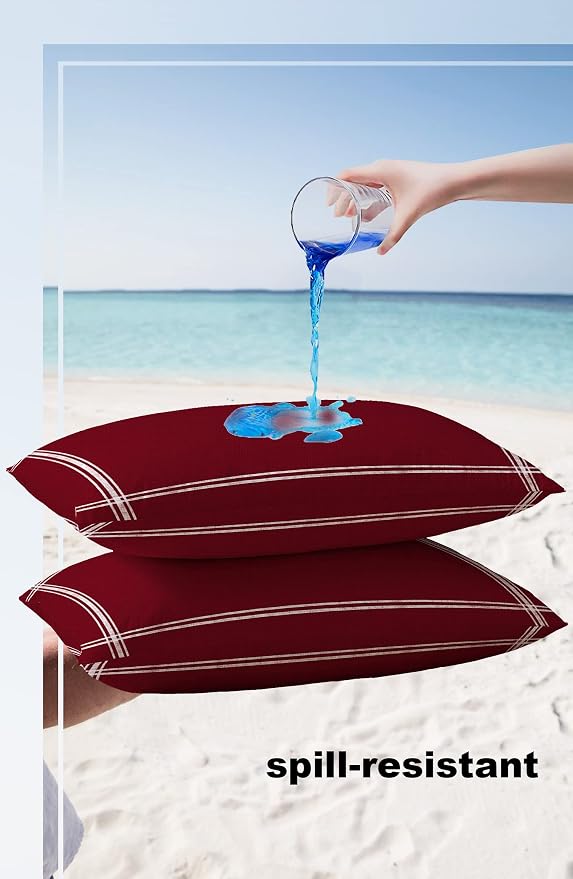Outdoor Pillow Covers Waterproof, Solid Red Wine All Weather Cushion Case Set of 2, Pure Color Lumbar Pillowcase for Sofa Couch Bed Decor Patio Furniture 20"x12"