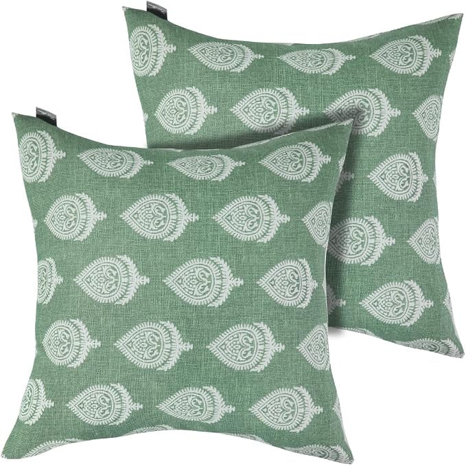 FUNHOME Outdoor Pillow Covers 18x18 Inch Pack of 2, No Insert-Fair Green | Square Throw Pillow Covers, Water-Repellent, Modern Pillow Cases for Sofa Patio Couch Decoration