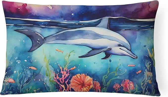 Caroline's Treasures DAC2782PW1216 Dolphin Throw Pillow Machine Washable, Indoor Outdoor Decorative Pillow for Couch, Bed or Patio, 12HX16W