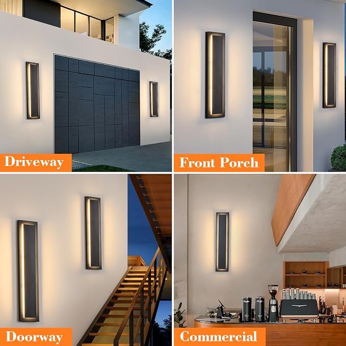 tewei 15.7 Inch Modern Outdoor Wall Sconce, Long Black LED Exterior Lighting Fixtures, Modern Large Outdoor Front Porch Lights Outside Wall Mount Lights for House, Warm White 3000K, 1 Pack