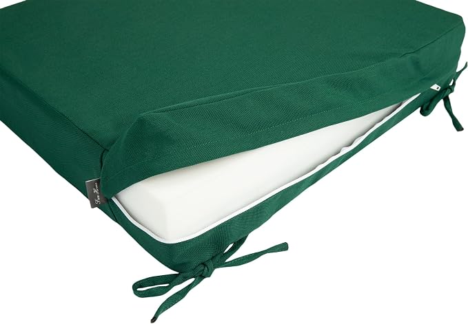 Magpie Fabrics Indoor Outdoor Cushion Cover Replacement 2 Pack, NO Insert! Water Repellent Slipcover with Ties Decor for Patio Garden Chair Sofa Bench Wicker(Dark Green, 20x18x4 Inch)