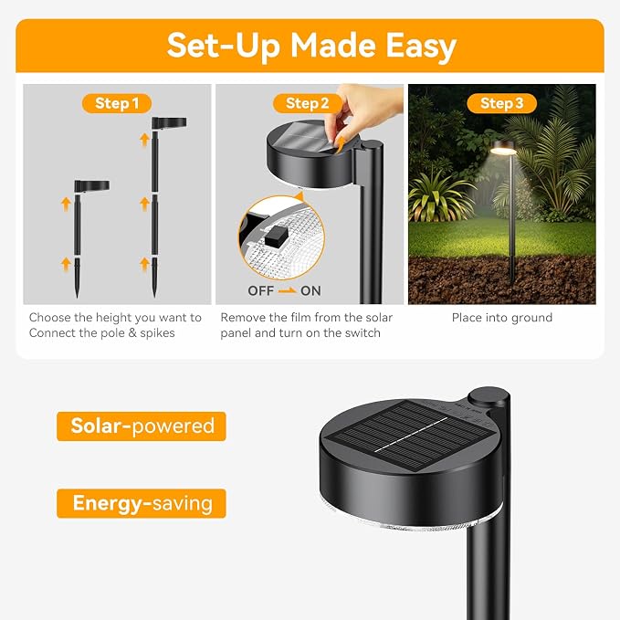 Ahaorigin 12 Pack Solar Pathway Lights Outdoor, 12 Brighter LED Solar Lights Outdoor Waterproof, Up to 12 Hrs Modern Solar Powered Path Light for Yard Garden Walkway Driveway, Warm White