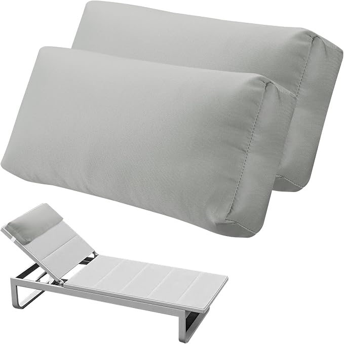 Large Headrest Pillow for Pool Chaise Lounge, 2 Pcs Gray Pool Lounge Pillows Outdoor with Elastic Band for Recliner and Pool Patio Chairs, Head Neck Support Pillow