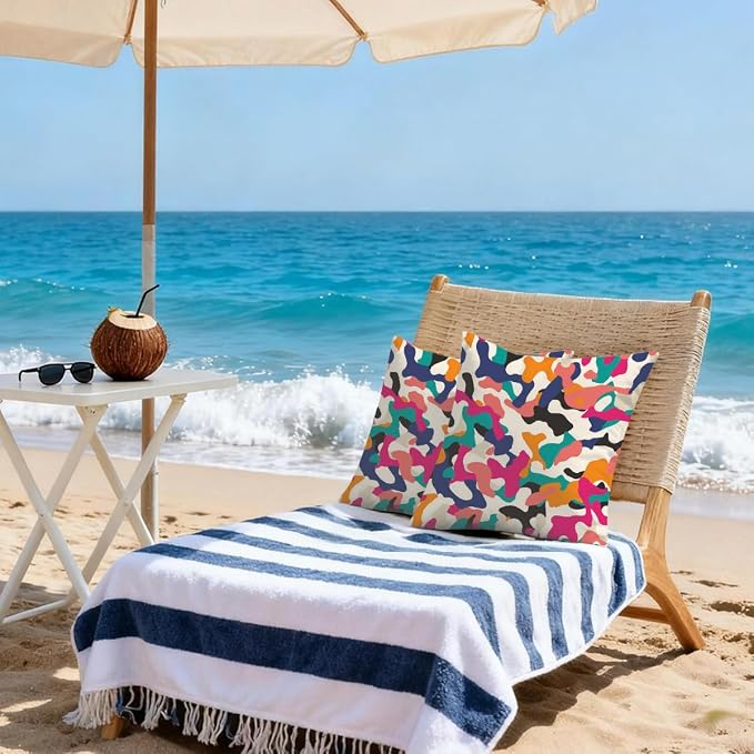 20x20 Inch Outdoor Pillow Covers Set of 2 Waterproof Throw Pillow Covers Decorative Couch Cushion Covers Colorful Camouflage Art Square Pillowcases Protectors for Patio Garden Sofa