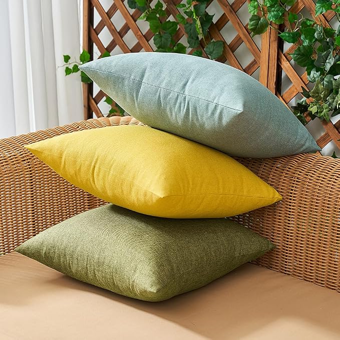 Outdoor Waterproof Throw Pillow Covers Teal 20x20 Set of 2 | Decorative Farmhouse Linen Pillowcases Solid Cushion Cases for Patio Tent Balcony Couch Sofa Living Room