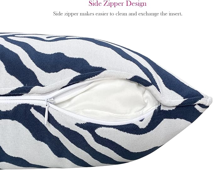 Pack of 2 Outdoor Waterproof Decorative Lumbar Pillows Covers for Patio Furniture, 20x12 Inch Fade Resistant Patio Garden Lumbar Cushion Covers for Couch Bed Sofa, Zebra Navy