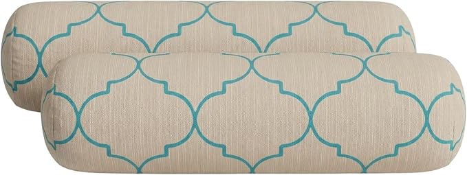 RSH DECOR: Sunbrella Neck Roll Pillows Set of 2 | 24” x 8” | Outdoor Bolster for Patio, Deck, Porch, or Poolside Chairs | Fade & Water-Resistant | Made in USA (Trellis Geo II Mist)