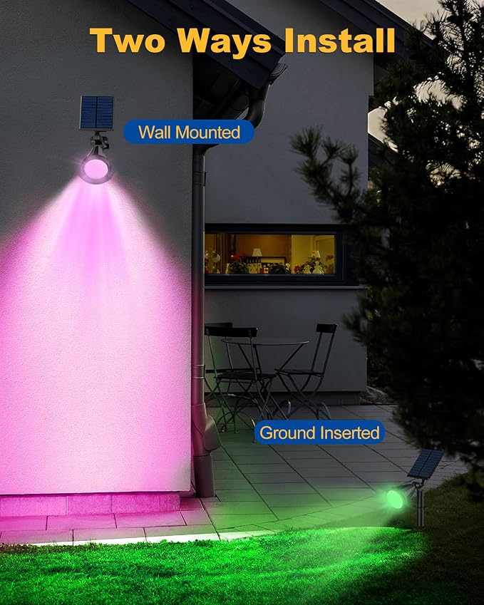 Solar Spot Lights Outdoor Color Changing, 7 Modes/14 LED Outdoor Solar Lights for Yard, Waterproof RGB Multicolor Solar Landscape Spotlights Auto On/Off for Flood, Yard, Tree, Pathway, 10 Pack